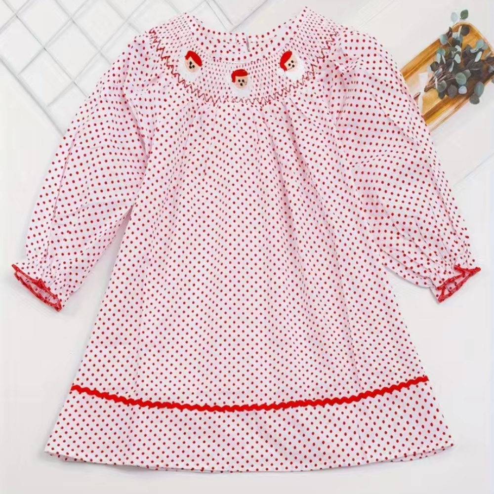 🆕 Red & white polka dot Christmas / holiday / Santa smocked cotton dress